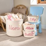 Personalized Woven Basket – Custom Name Storage Basket for Baby Toys, Nursery Organizer or Pet Toy Bin, Handmade Gift