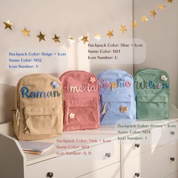 Personalized Corduroy Backpack – Custom Name Kids School Bag, Toddler Preschool Backpack, Back to School Gift for Boys & Girls