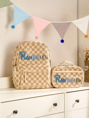 Personalized Corduroy Backpack and Lunch Bag Set – Custom Name School Bag for Kids, Toddler Preschool Bag, Back to School Gift