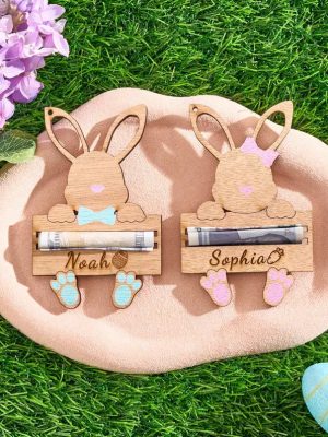 Personalized Easter Bunny Money Holder – Handcrafted Easter Gift, Custom Name Bunny Holder, Easter Basket Stuffer for Kids & Adults