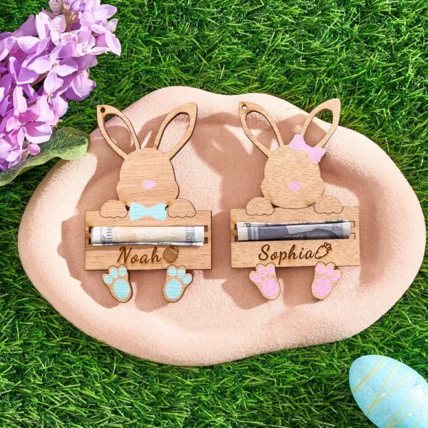 Personalized Easter Bunny Money Holder – Handcrafted Easter Gift, Custom Name Bunny Holder, Easter Basket Stuffer for Kids & Adults