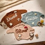 Personalized Baby Gift Set – Custom Name Sweater and Crochet Rattle, Handmade Newborn Gift, Baby Shower Present for Boys & Girls