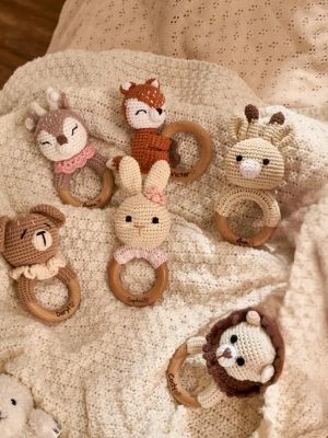 Personalized Baby Rattle – Handmade Newborn Toy, Custom Name Teether Rattle, Baby Shower Gift for Boys & Girls