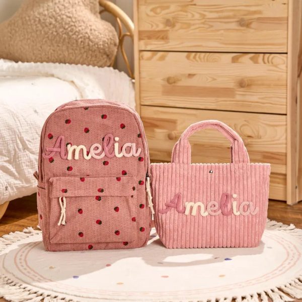 Personalized Corduroy Backpack and Tote Bag Set – Custom Kids Name School Bag, Toddler Preschool Gift, Back to School Essentials