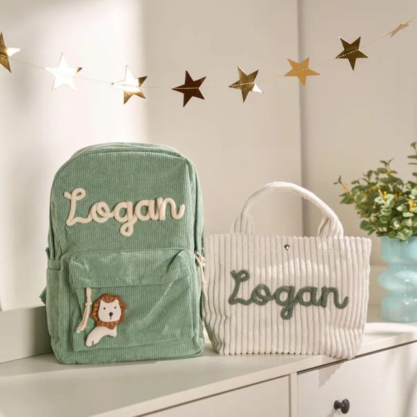 Personalized Corduroy Backpack and Tote Bag Set – Custom Kids Name School Bag, Toddler Preschool Gift, Back to School Essentials