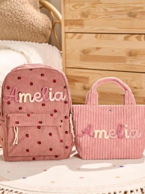 Personalized Corduroy Backpack and Tote Bag Set – Custom Kids Name School Bag, Toddler Preschool Gift, Back to School Essentials