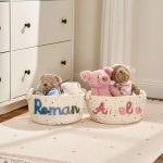 Personalized Woven Basket – Custom Name Storage Basket for Baby Toys, Nursery Organizer or Pet Toy Bin, Handmade Gift