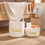 Personalized Woven Basket – Custom Name Storage Basket for Baby Toys, Nursery Organizer or Pet Toy Bin, Handmade Gift