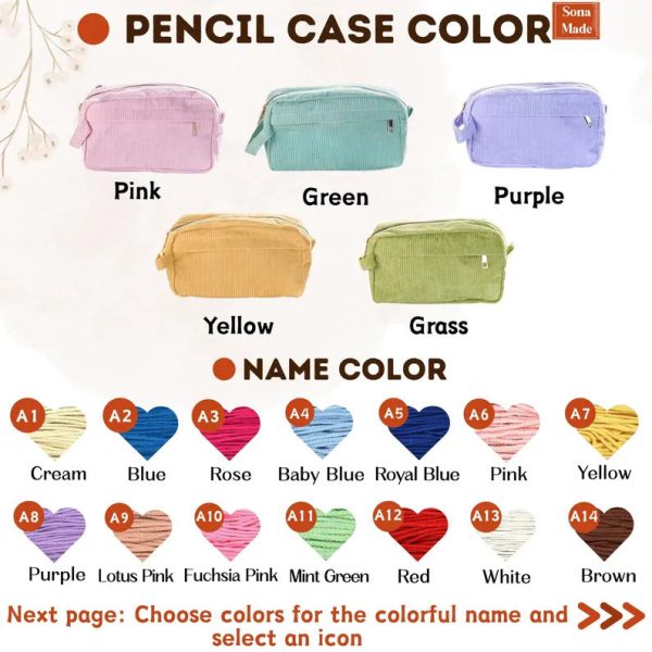 Personalized Corduroy Pencil Case for Kids, Custom Name School Pouch, Girls & Boys Back to School Gift