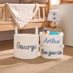 Personalized Woven Basket – Custom Name Storage Basket for Baby Toys, Nursery Organizer or Pet Toy Bin, Handmade Gift