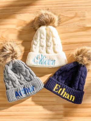 Custom Kids Beanie – Personalized Embroidered Name Hat, Baby Winter Knit Hat, Toddler Monogram Beanie, Handmade Children’s Gift