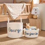 Personalized Woven Basket – Custom Name Storage Basket for Baby Toys, Nursery Organizer or Pet Toy Bin, Handmade Gift