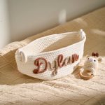Personalized Baby Gift Set – Custom Name Basket and Crochet Rattle, Handmade Newborn Gift, Baby Shower Present for Boys & Girls