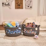 Personalized Pet Toy Basket – Custom Woven Storage Basket with Name, Dog or Cat Toy Organizer, Pet Gift Basket