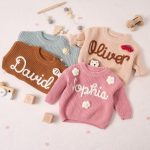 Personalized Baby Sweater – Custom Name Knit Jumper, Handmade Toddler Sweatshirt, Baby Shower Gift