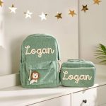 Personalized Corduroy Backpack and Lunch Bag Set – Custom Name School Bag for Kids, Toddler Preschool Bag, Back to School Gift
