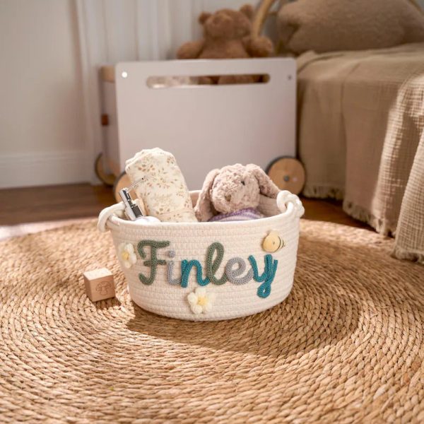 Personalized Woven Basket – Custom Name Storage Basket for Baby Toys, Nursery Organizer or Pet Toy Bin, Handmade Gift
