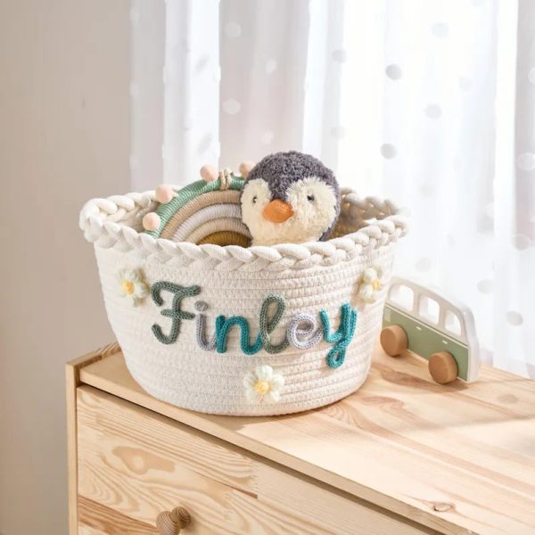 Personalized Woven Basket – Custom Name Storage Basket for Baby Toys, Nursery Organizer or Pet Toy Bin, Handmade Gift