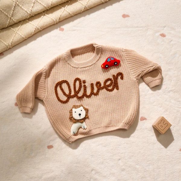 Personalized Baby Sweater – Custom Embroidered Name Knit Jumper, Handmade Toddler Sweatshirt, Baby Shower Gift