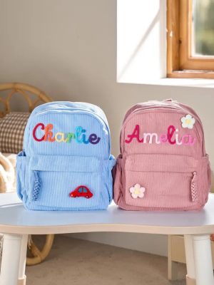 Personalized Mini Kids Backpack – Custom Name Small Toddler Bag, Corduroy Preschool Backpack, Baby Gift for Boys & Girls