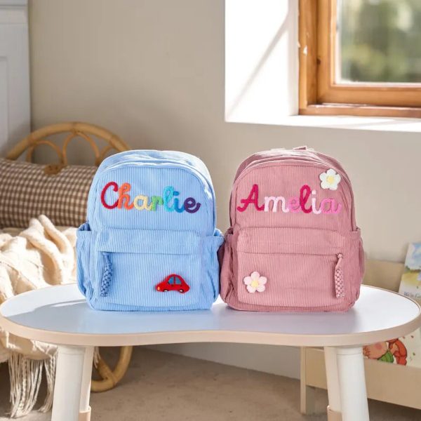 Personalized Mini Kids Backpack – Custom Name Small Toddler Bag, Corduroy Preschool Backpack, Baby Gift for Boys & Girls