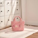 Personalized Corduroy Tote Bag – Custom Name Kids Bag, Toddler Handbag, Preschool Gift, Cute Mini Tote for Boys & Girls