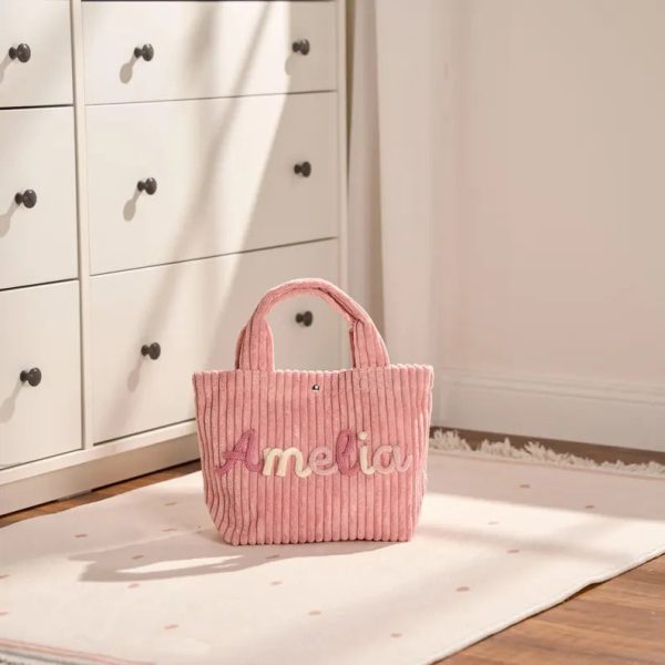 Personalized Corduroy Tote Bag – Custom Name Kids Bag, Toddler Handbag, Preschool Gift, Cute Mini Tote for Boys & Girls