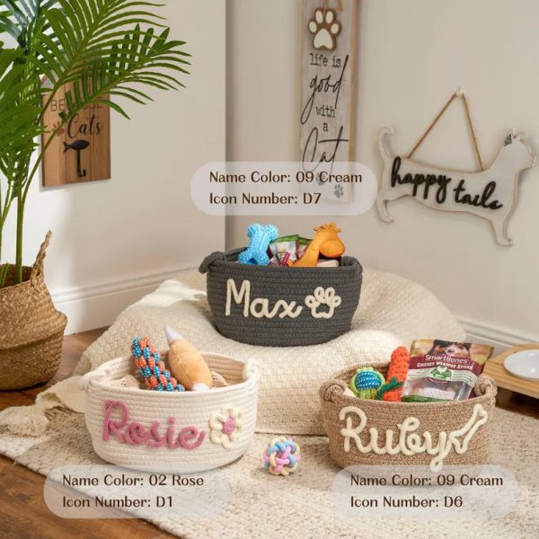 Personalized Pet Toy Basket – Custom Woven Storage Basket with Name, Dog or Cat Toy Organizer, Pet Gift Basket