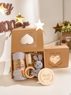 Personalized Baby Gift Set – Custom Newborn Rattle Box, Handmade Crochet Toy - Blanket, Baby Shower Gift for Girls & Boys