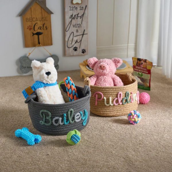 Personalized Pet Toy Basket – Custom Woven Storage Basket with Name, Dog or Cat Toy Organizer, Pet Gift Basket