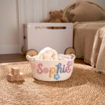 Personalized Woven Basket – Custom Name Storage Basket for Baby Toys, Nursery Organizer or Pet Toy Bin, Handmade Gift