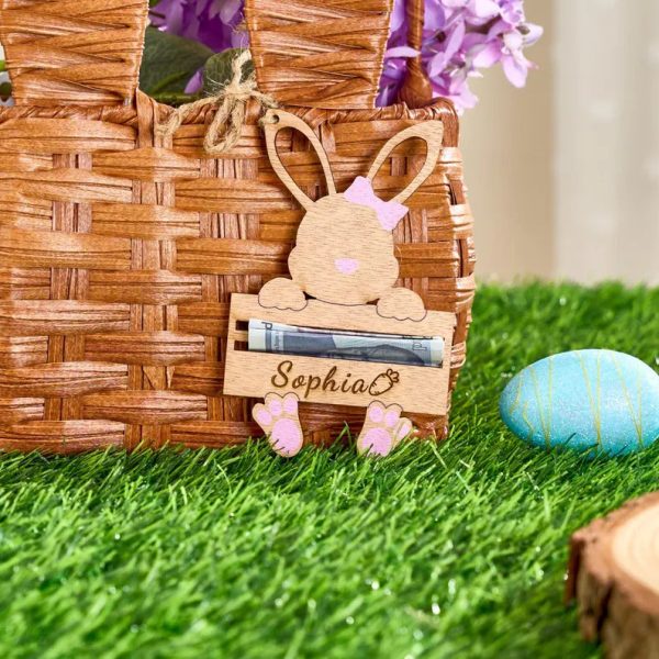 Personalized Easter Bunny Money Holder – Handcrafted Easter Gift, Custom Name Bunny Holder, Easter Basket Stuffer for Kids & Adults