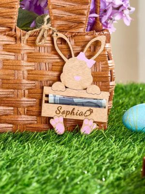 Personalized Easter Bunny Money Holder – Handcrafted Easter Gift, Custom Name Bunny Holder, Easter Basket Stuffer for Kids & Adults