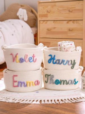 Personalized Woven Basket – Custom Name Storage Basket for Baby Toys, Nursery Organizer or Pet Toy Bin, Handmade Gift