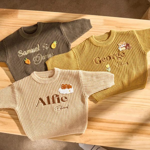 Personalized Baby Sweater – Custom Embroidered Name Knit Jumper, Handmade Toddler Sweatshirt, Baby Shower Gift