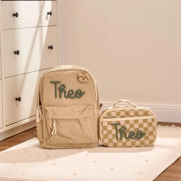 Personalized Corduroy Backpack and Lunch Bag Set – Custom Name School Bag for Kids, Toddler Preschool Bag, Back to School Gift