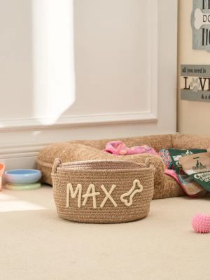 Personalized Pet Toy Basket – Custom Woven Storage Basket with Name, Dog or Cat Toy Organizer, Pet Gift Basket