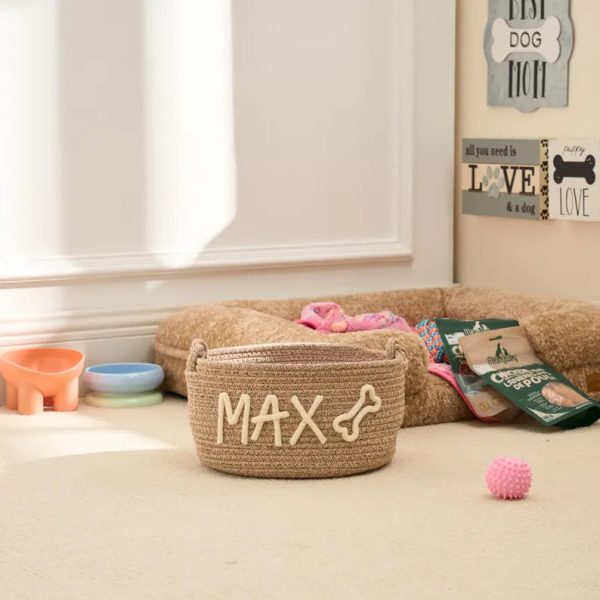 Personalized Pet Toy Basket – Custom Woven Storage Basket with Name, Dog or Cat Toy Organizer, Pet Gift Basket