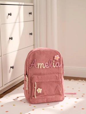 Personalized Corduroy Backpack – Custom Name Kids School Bag, Toddler Preschool Backpack, Back to School Gift for Boys & Girls