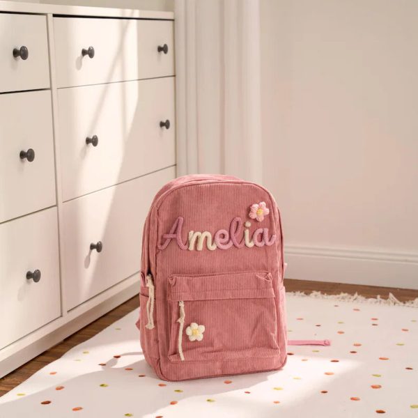 Personalized Corduroy Backpack – Custom Name Kids School Bag, Toddler Preschool Backpack, Back to School Gift for Boys & Girls