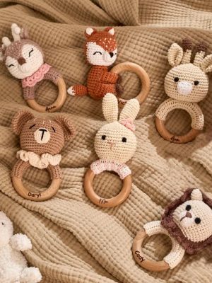 Personalized Baby Rattle – Handmade Newborn Toy, Custom Name Teether Rattle, Baby Shower Gift for Boys & Girls