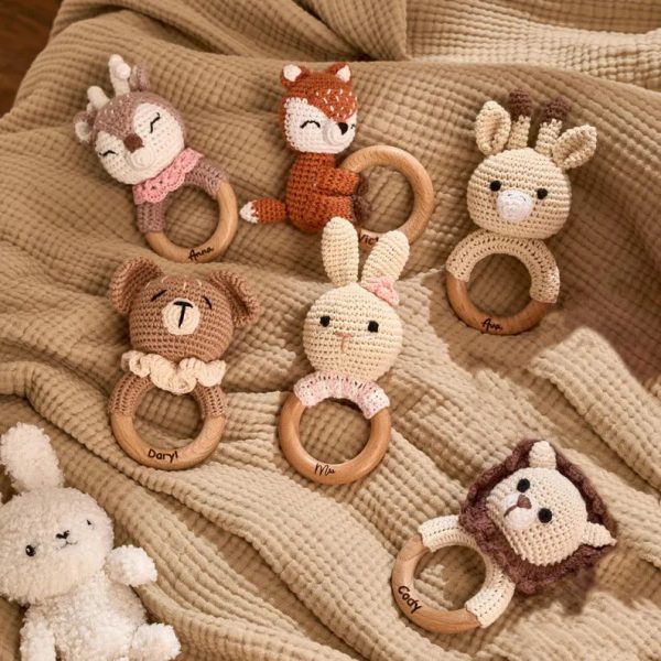 Personalized Baby Rattle – Handmade Newborn Toy, Custom Name Teether Rattle, Baby Shower Gift for Boys & Girls