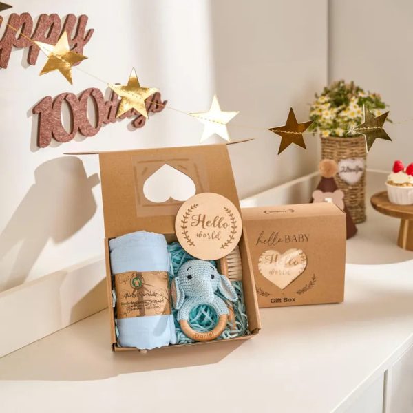 Personalized Baby Gift Set – Custom Newborn Rattle Box, Handmade Crochet Toy - Blanket, Baby Shower Gift for Girls & Boys