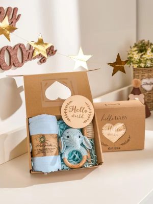 Personalized Baby Gift Set – Custom Newborn Rattle Box, Handmade Crochet Toy - Blanket, Baby Shower Gift for Girls & Boys