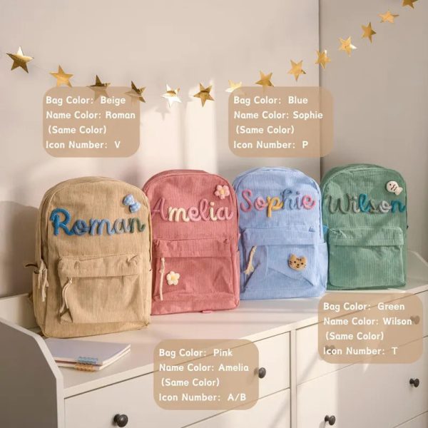Personalized Corduroy Backpack – Custom Name Kids School Bag, Toddler Preschool Backpack, Back to School Gift for Boys & Girls