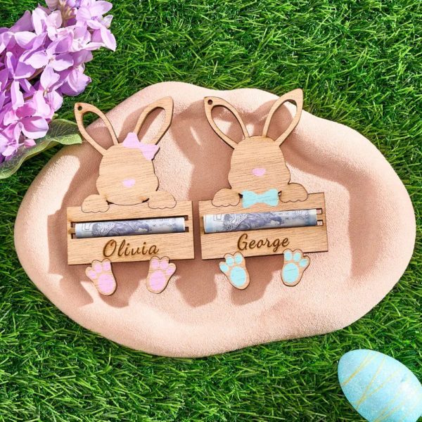 Personalized Easter Bunny Money Holder – Handcrafted Easter Gift, Custom Name Bunny Holder, Easter Basket Stuffer for Kids & Adults