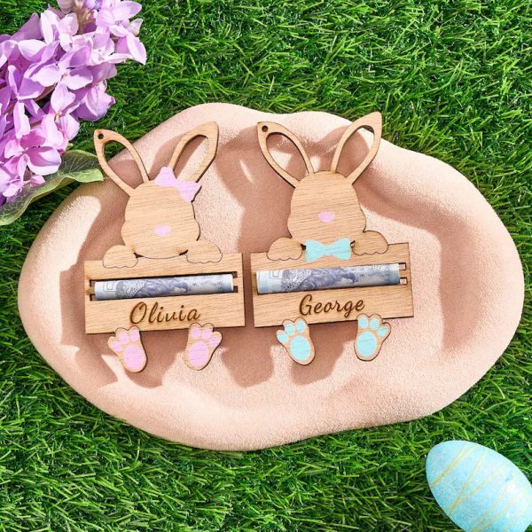 Personalized Easter Bunny Money Holder – Handcrafted Easter Gift, Custom Name Bunny Holder, Easter Basket Stuffer for Kids & Adults
