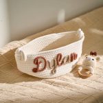 Personalized Baby Gift Set – Custom Name Basket and Crochet Rattle, Handmade Newborn Gift, Baby Shower Present for Boys & Girls