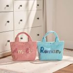 Personalized Corduroy Tote Bag – Custom Name Kids Bag, Toddler Handbag, Preschool Gift, Cute Mini Tote for Boys & Girls