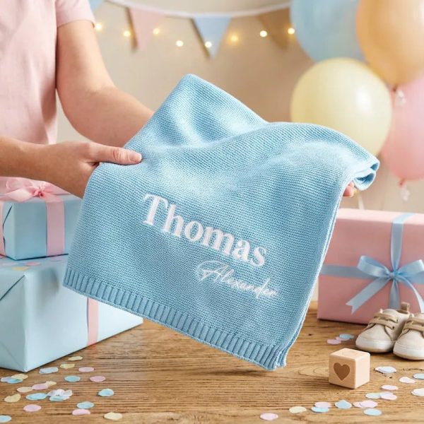 Personalized Knit Baby Blanket | Custom Baby Name Blanket | Embroidered Baby Blanket | Unique Baby Shower Gift